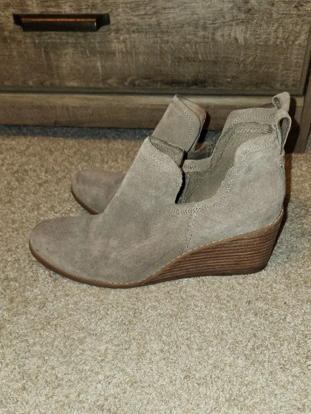 Women's TOMS Taupe Suede Wedge Ankle Boots